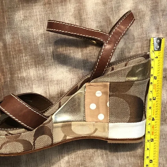 Very Rare!!! Coach Alina Patchwork & Brown Leather Wedge Sandals - Picture 11 of 12